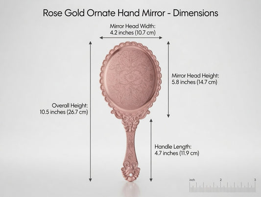 Ornate Rose Gold Vintage Hand Mirror – Elegant Floral Embossed Vanity Mirror