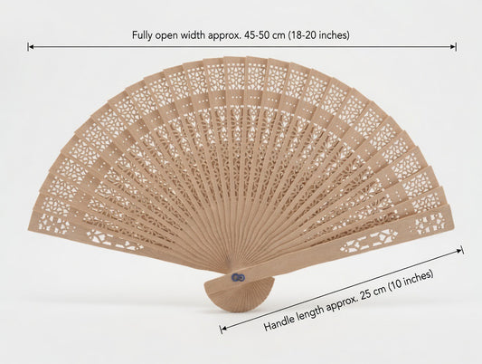 Large Ornate Wooden Folding Fan – 45-50cm Laser Cut Decorative Hand Fan