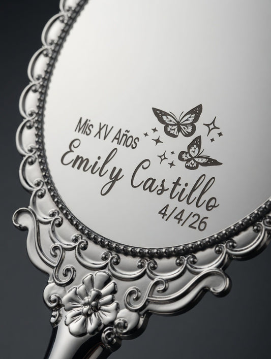 Set of 12 Personalized Handheld Compact Mirrors – Ornate Vintage-Style Quinceañera Favors