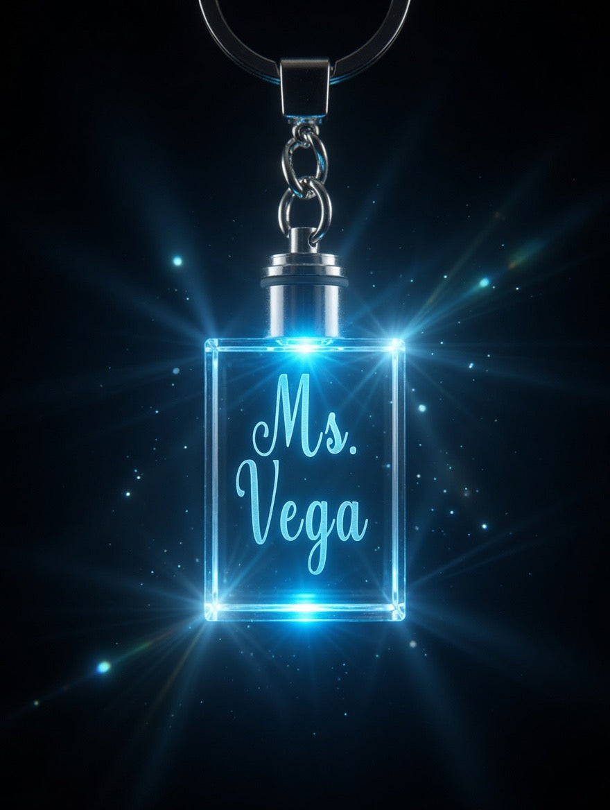 Personalized Light-Up Crystal Keychain - Mis 15 Quinceañera / Sweet 15 / Sweet 16 / Communion / Baptism(Bautizo) / Anniversary / Wedding(Boda) | Glowing LED Rectangular Crystal Keychain