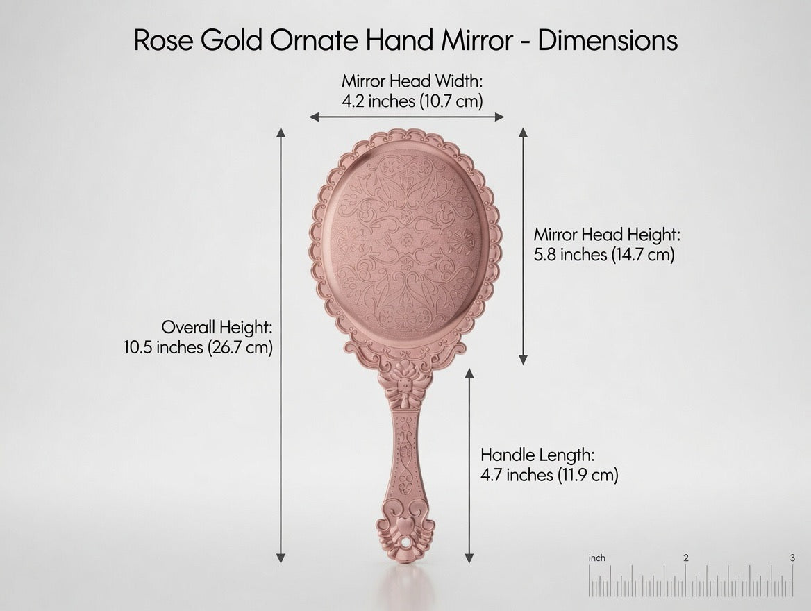 Ornate Rose Gold Vintage Hand Mirror – Elegant Floral Embossed Vanity Mirror