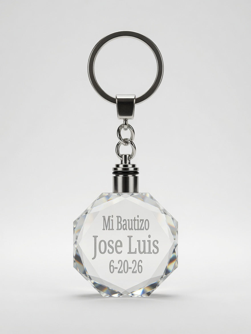 12piece mix personalized Crystal Keychain - Mi Bautizo(Baptism)/quinceañera/sweet 16/Communion/Anniversary/Wedding(Boda) Christening Gift | Round, Heart & Octagon Shapes