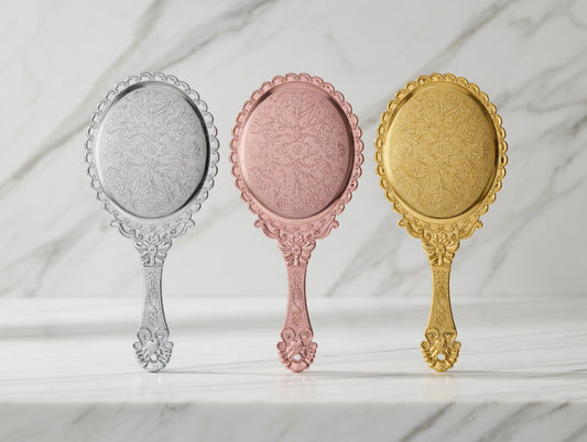 Set of 12 Personalized Handheld Compact Mirrors – Ornate Vintage-Style Quinceañera Favors