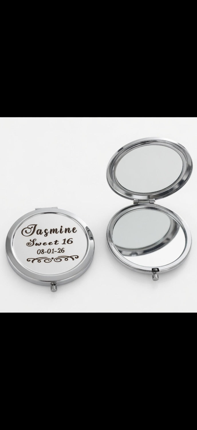 Set of 12 Personalized Sweet 16/Wedding(Boda)/baptism(bautizo)/Communion/Anniversary/Quinceañera Compact Mirror - Custom Engraved Makeup Mirror with Name & Date | Elegant Princess Gift for Her