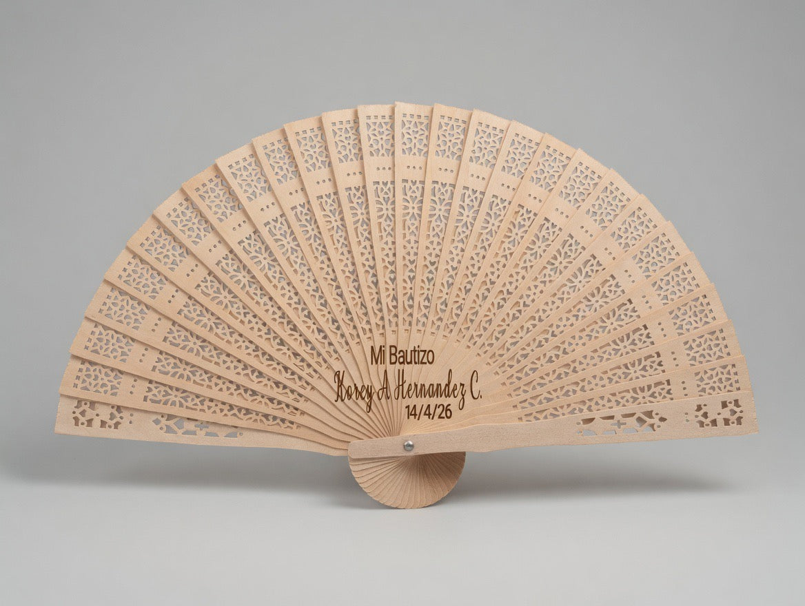 Set of 12 Personalized Wooden Wedding(Boda)/Quinceañera/Sweet16/Baptism(Bautizo)/Anniversary/Communion Fan – Elegant Laser-Cut party favors