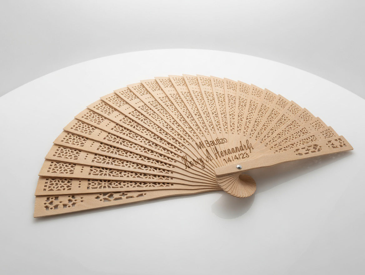 Set of 12 Personalized Wooden Wedding(Boda)/Quinceañera/Sweet16/Baptism(Bautizo)/Anniversary/Communion Fan – Elegant Laser-Cut party favors