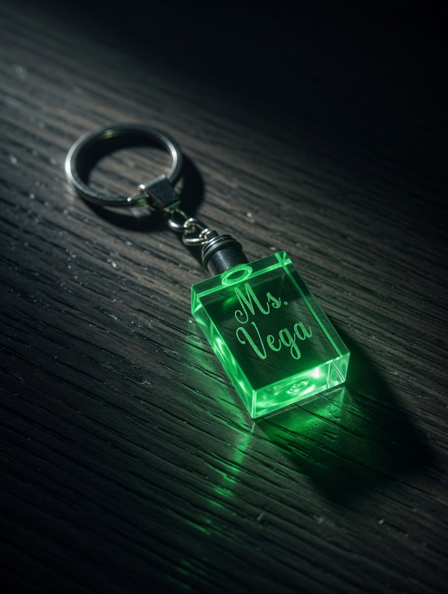 Personalized Light-Up Crystal Keychain - Mis 15 Quinceañera / Sweet 15 / Sweet 16 / Communion / Baptism(Bautizo) / Anniversary / Wedding(Boda) | Glowing LED Rectangular Crystal Keychain