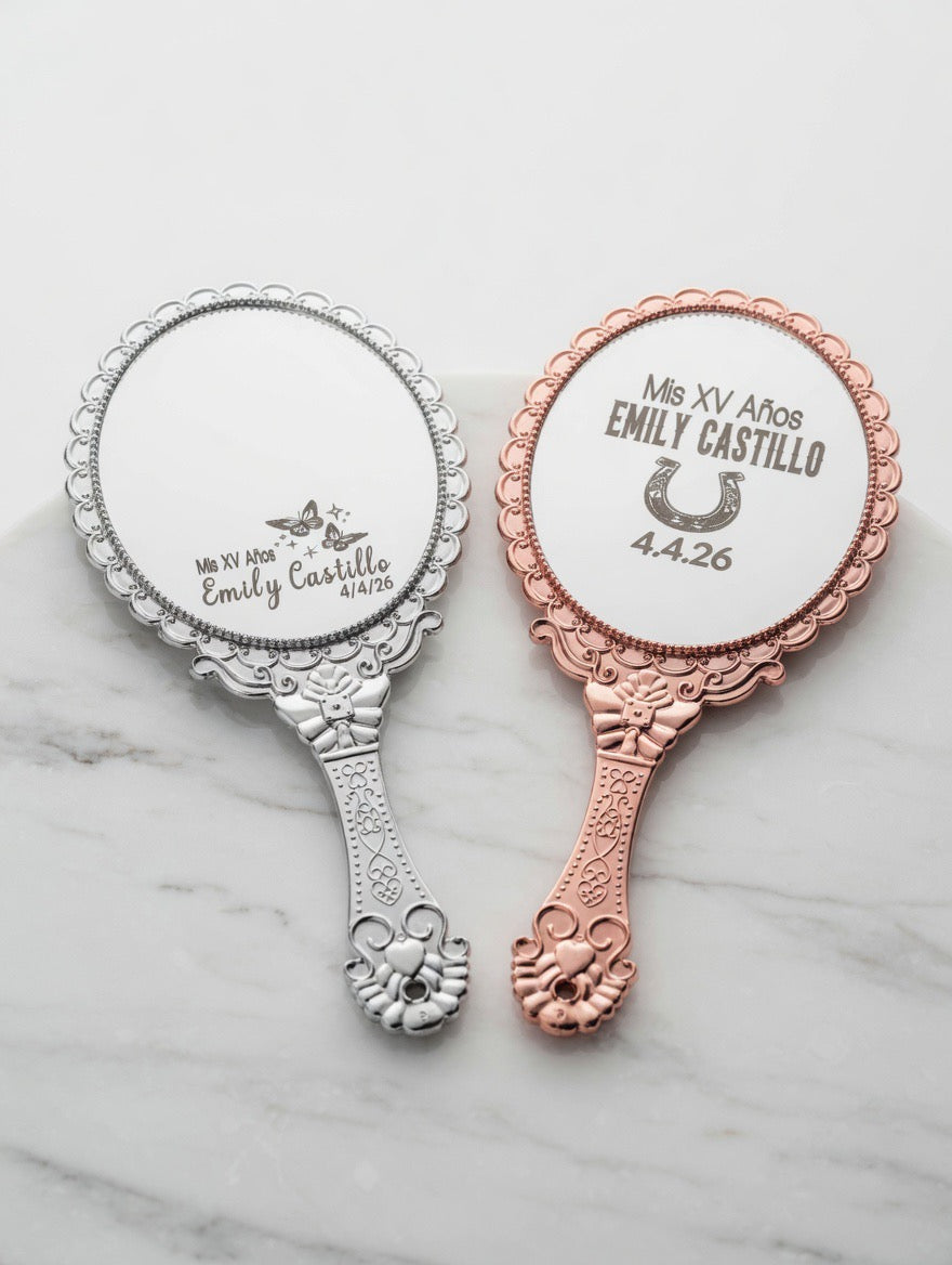 Ornate Rose Gold Vintage Hand Mirror – Elegant Floral Embossed Vanity Mirror