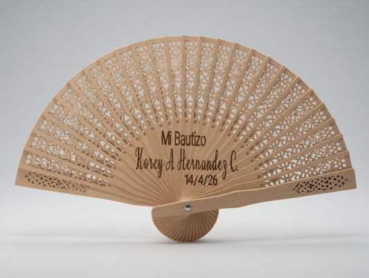 Personalized Wooden Wedding Fan – Elegant Laser-Cut Bridal Favor