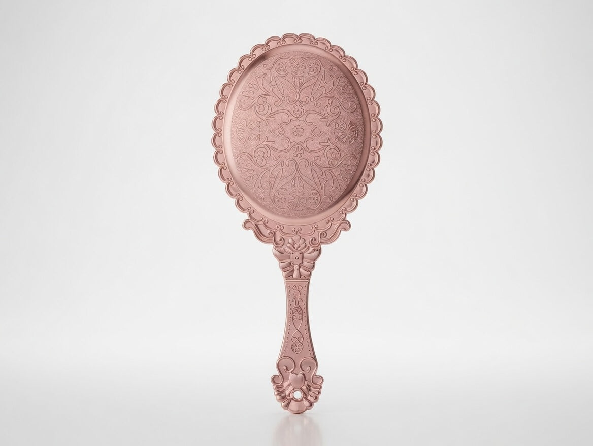 Ornate Rose Gold Vintage Hand Mirror – Elegant Floral Embossed Vanity Mirror