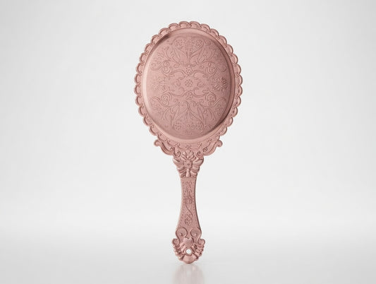 Ornate Rose Gold Vintage Hand Mirror – Elegant Floral Embossed Vanity Mirror