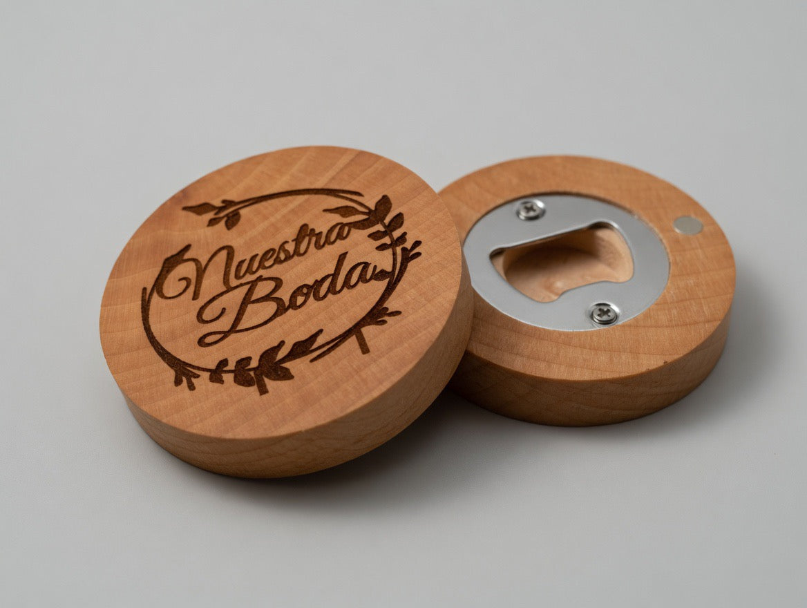 Rustic Wooden Bottle Opener – “Nuestra Boda” Engraved Wedding Gift