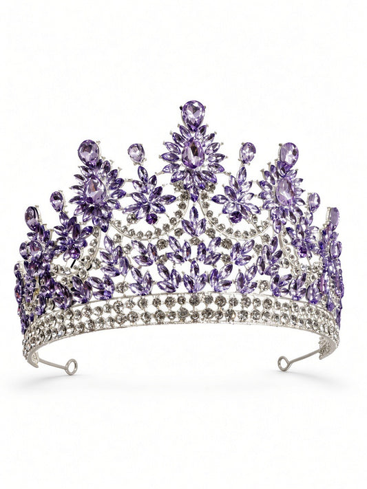 Lavender Quinceañera tiara on silver frame with loop ends