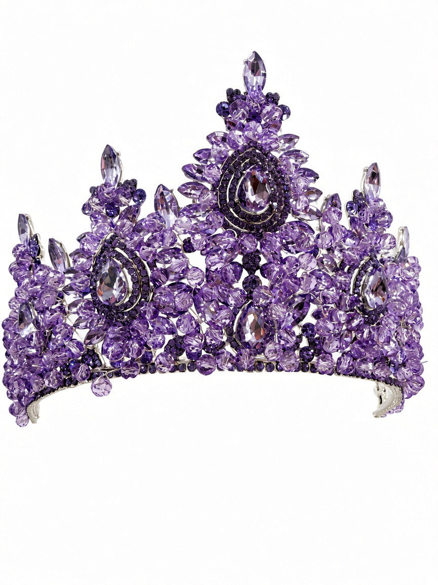 Purple Quinceañera crown tall with large teardrop stones