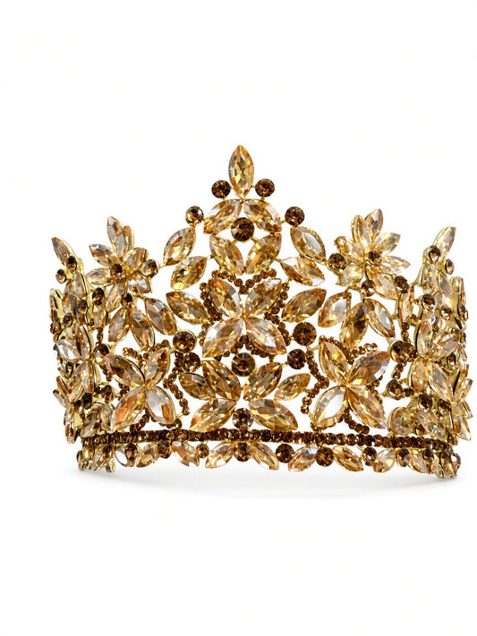Champagne gold Quinceañera tiara leaf-cluster crown