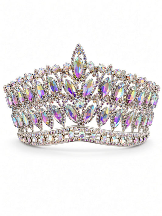 AB opal Quinceañera tiara on silver wide band