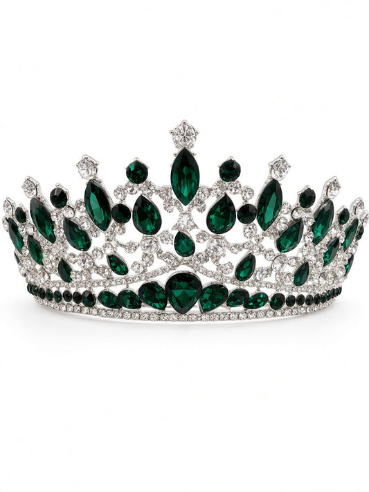Emerald green Quinceañera tiara on silver wide band