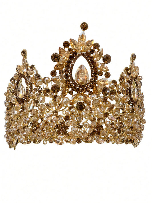Gold topaz Quinceañera crown tall full with center teardrop