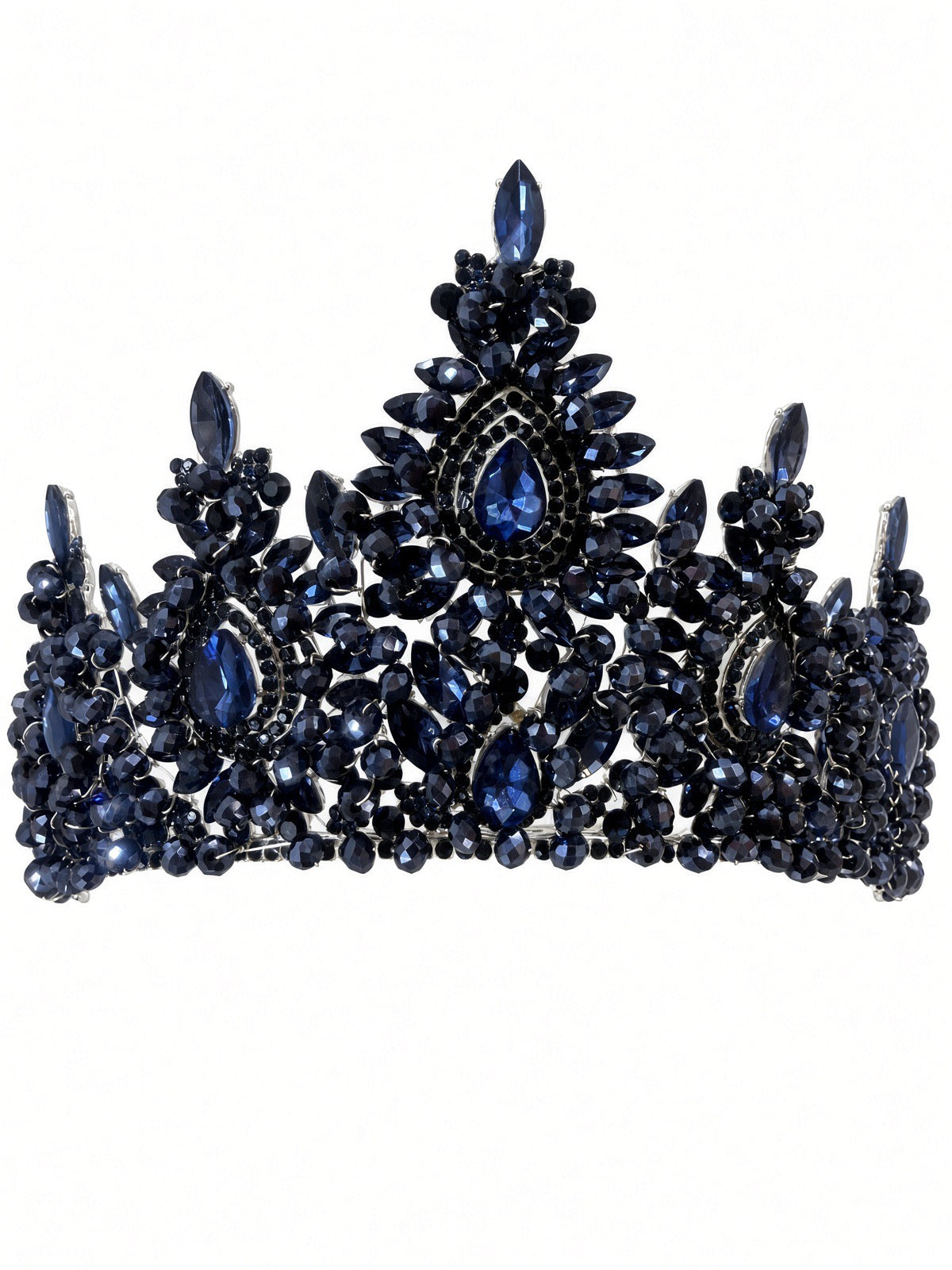 Midnight navy Quinceañera tiara on black frame
