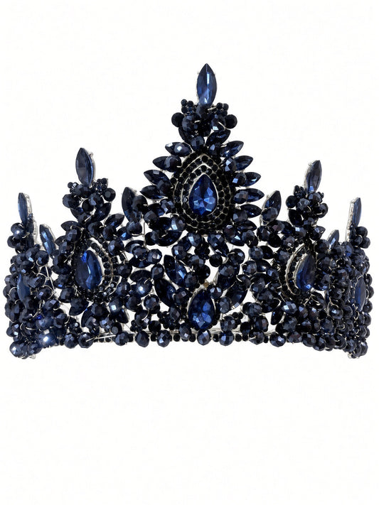 Midnight navy Quinceañera tiara on black frame