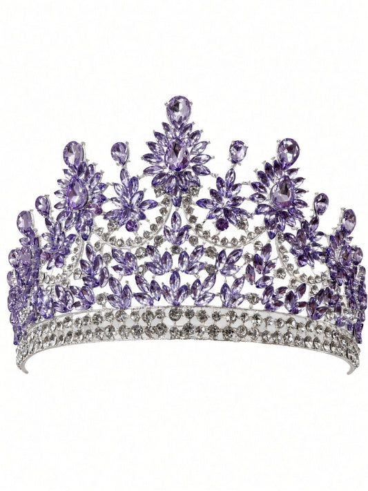 Lavender purple Quinceañera tiara on silver filigree frame