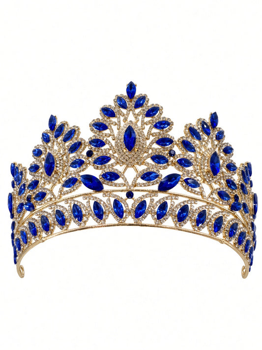 Royal blue Quinceañera tiara crown on gold frame