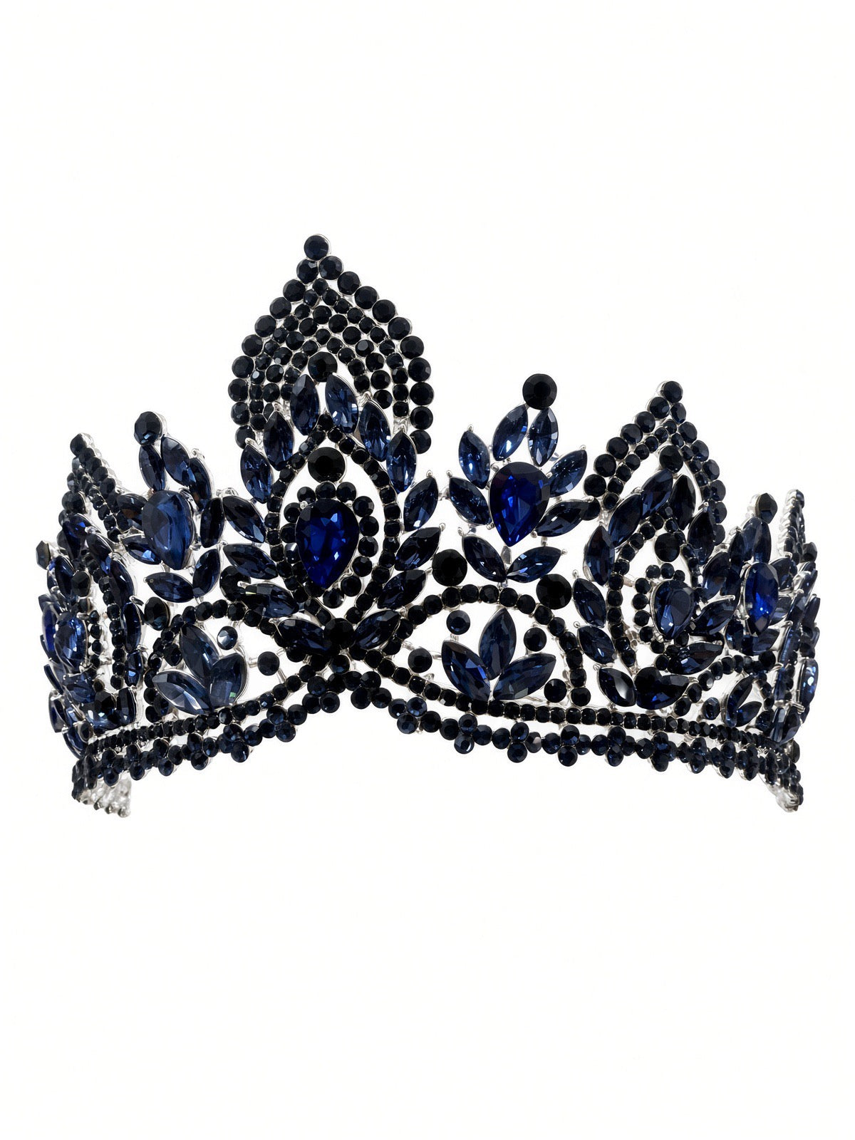 Navy and black Quinceañera tiara with open filigree