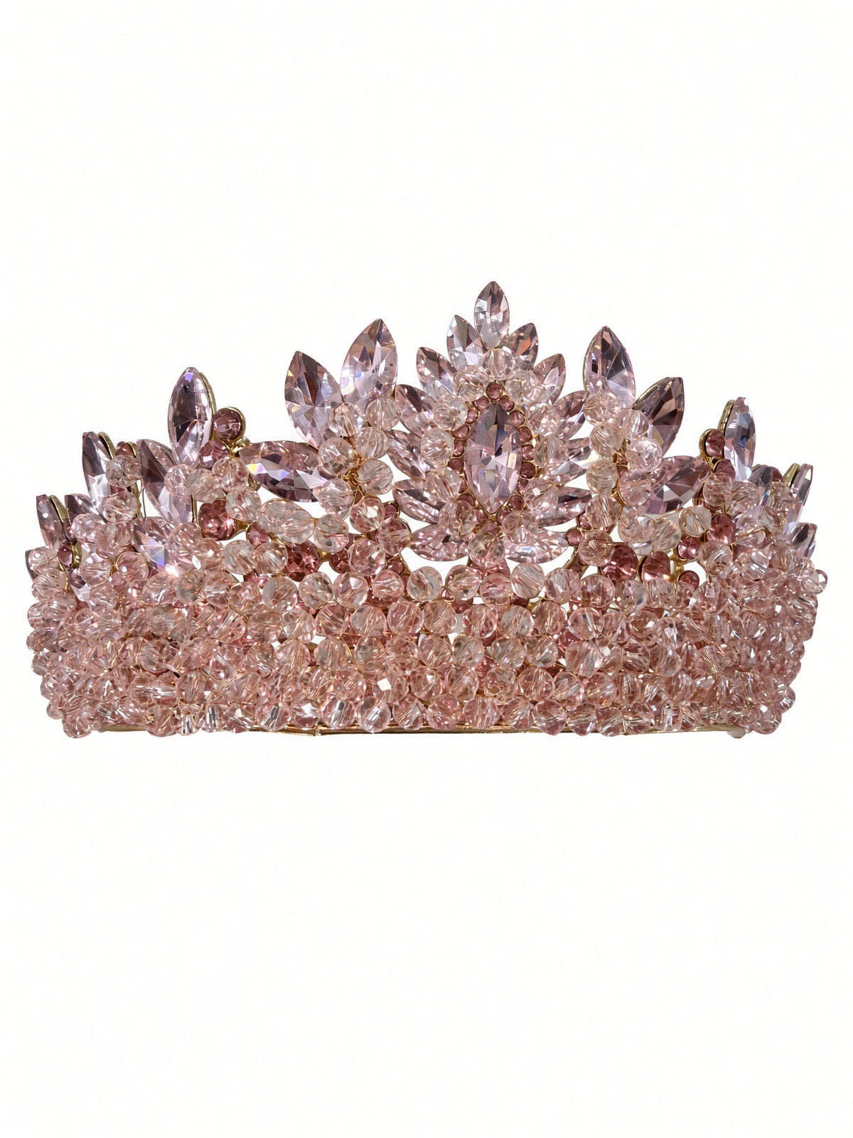 Blush pink Quinceañera tiara on rose-gold frame