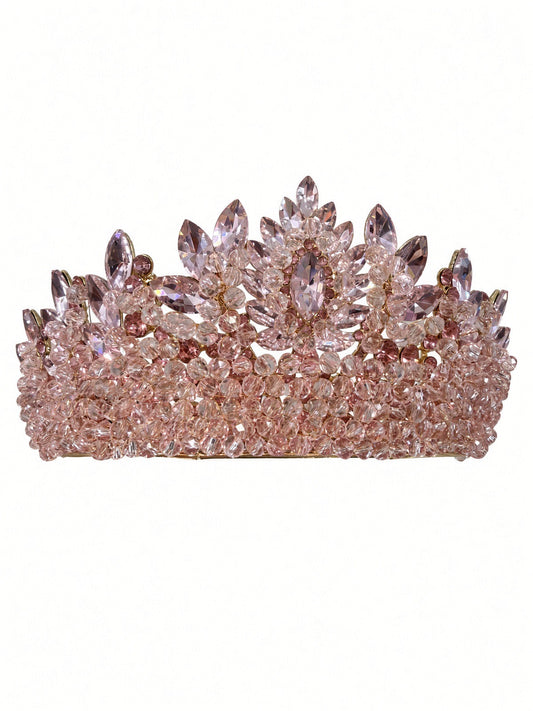Blush pink Quinceañera tiara on rose-gold frame