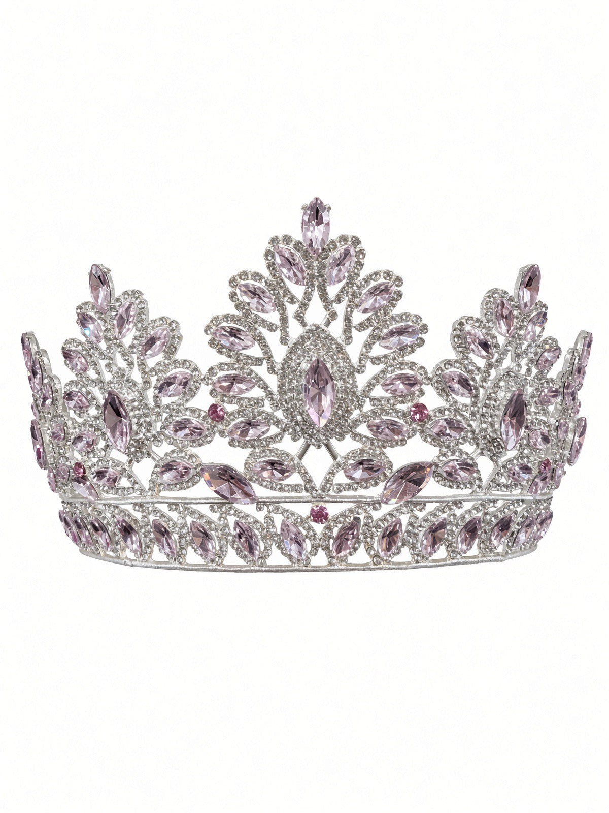 Pale pink and clear Quinceañera tiara on silver frame