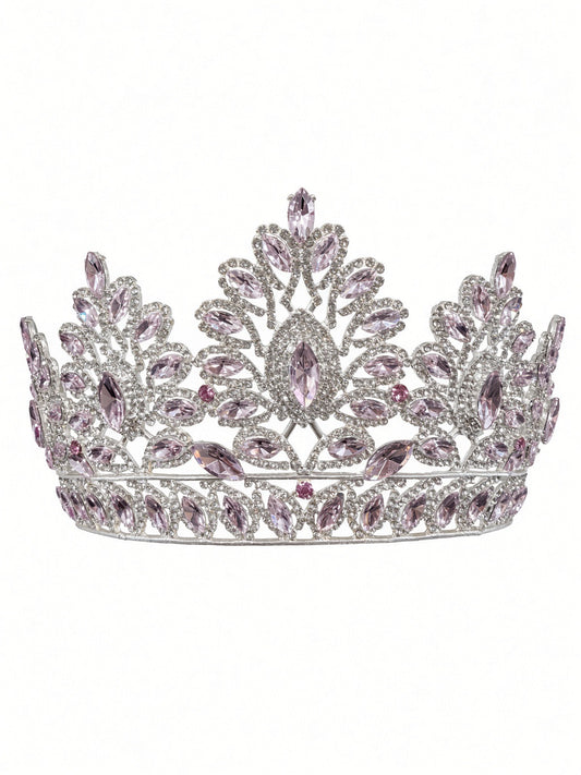 Pale pink and clear Quinceañera tiara on silver frame